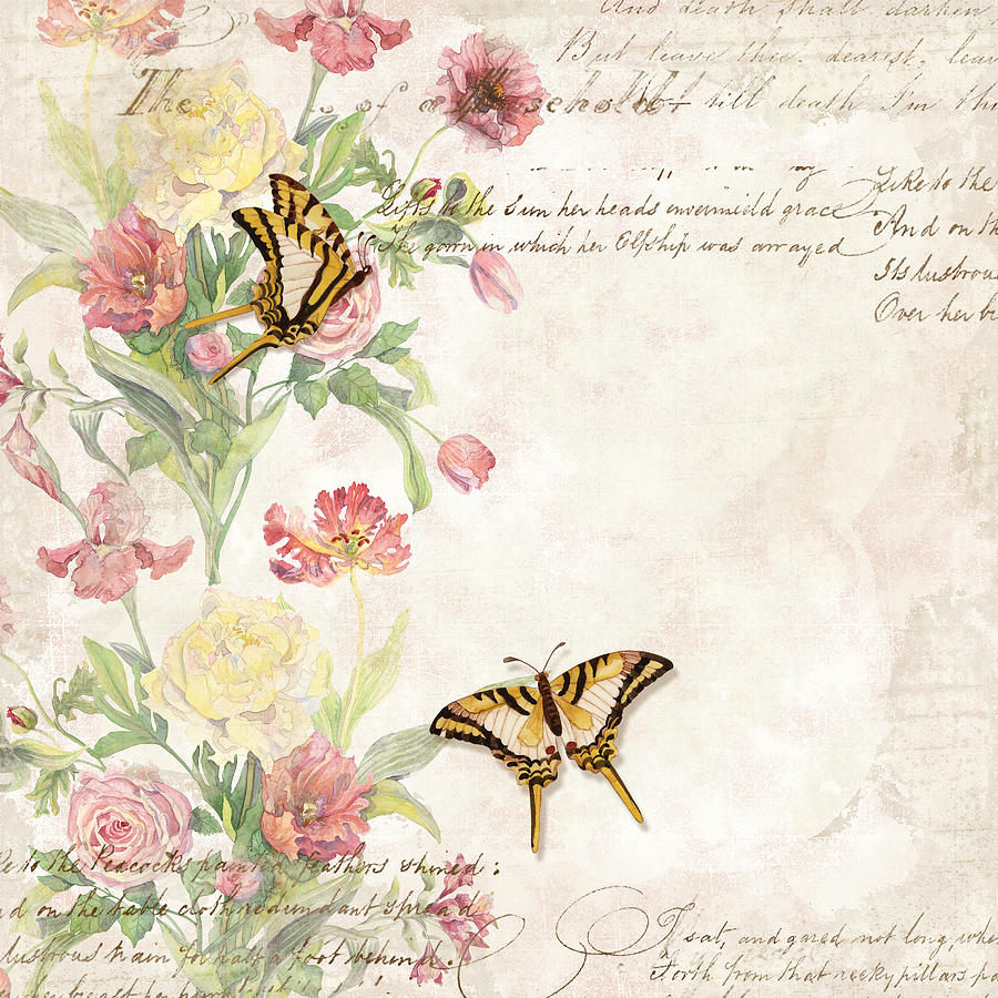 Butterfly Vintage Wallpaper Flower - HD Wallpaper 