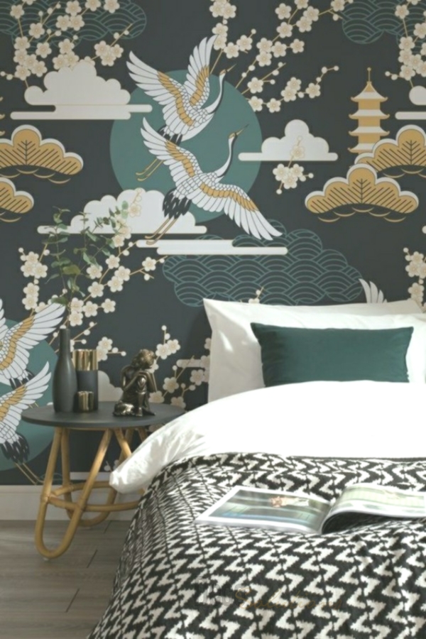 Photo Wallpaper Bedroom Patterns With Great Chicks - Bed Frame - HD Wallpaper 