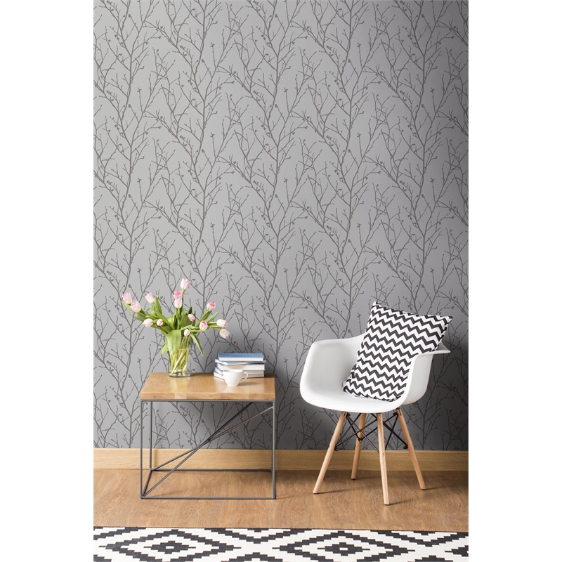 Boutique Wallpaper - Water Silk Sprig Silver - HD Wallpaper 
