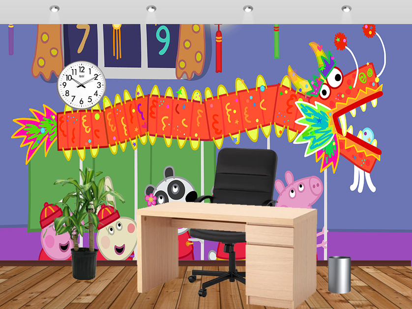 Peppa Pig Chinese Dragon Office - Brick Wall Graffiti Interior - HD Wallpaper 