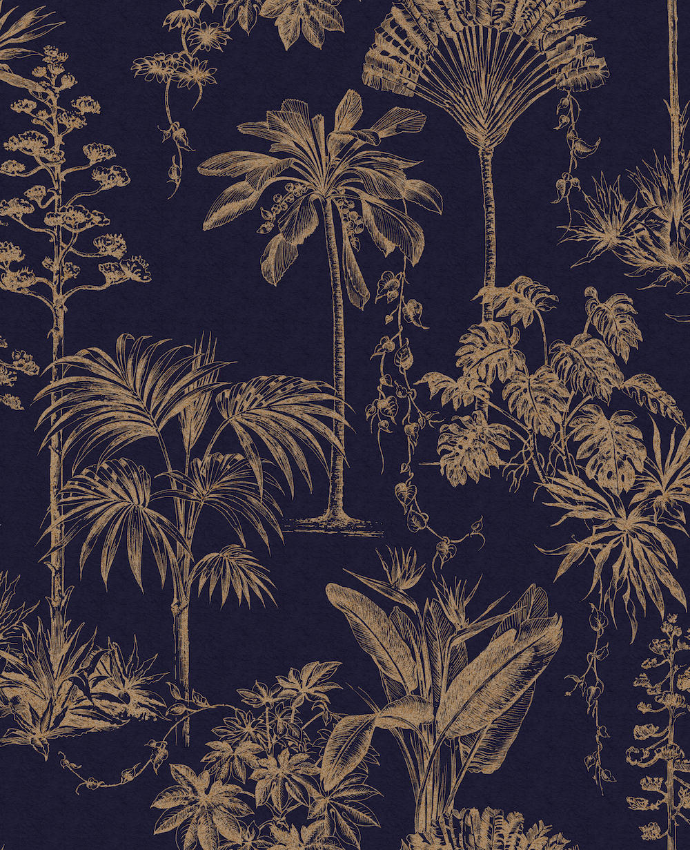 104100 Palm Leaves In Navy Blue - Tropical Palm Tree Print - HD Wallpaper 