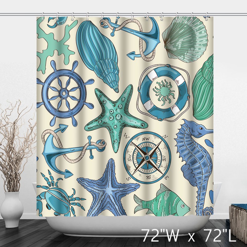 Nautical Themed Bathroom Polyester Shower Curtain - Curtain - HD Wallpaper 