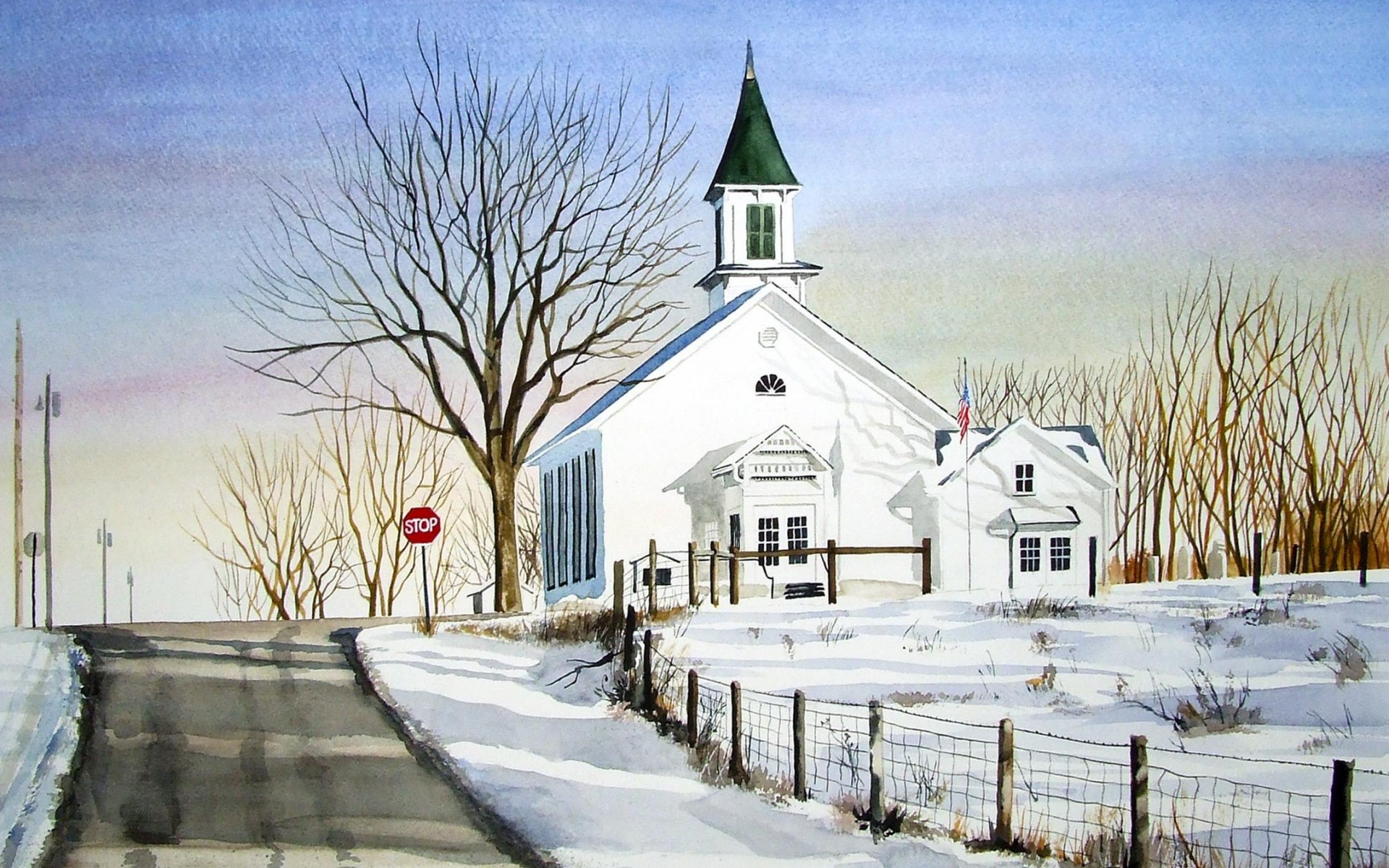 Country Church Hd Desktop Wallpaper - Winter Country Church Scenes - HD Wallpaper 