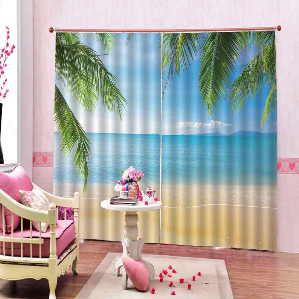 Blackout Beach Themed Decor Curtains Exotic Lagoon - Curtain - HD Wallpaper 