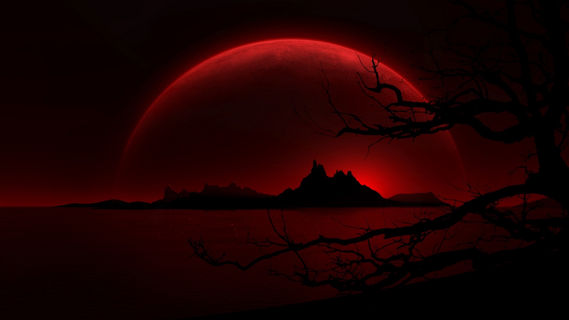 Black And Red Landscape - HD Wallpaper 