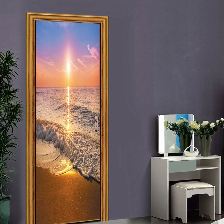 2pcs/set Sea Spray Sunrise Landscape Wallpaper Mural - Sticker - HD Wallpaper 