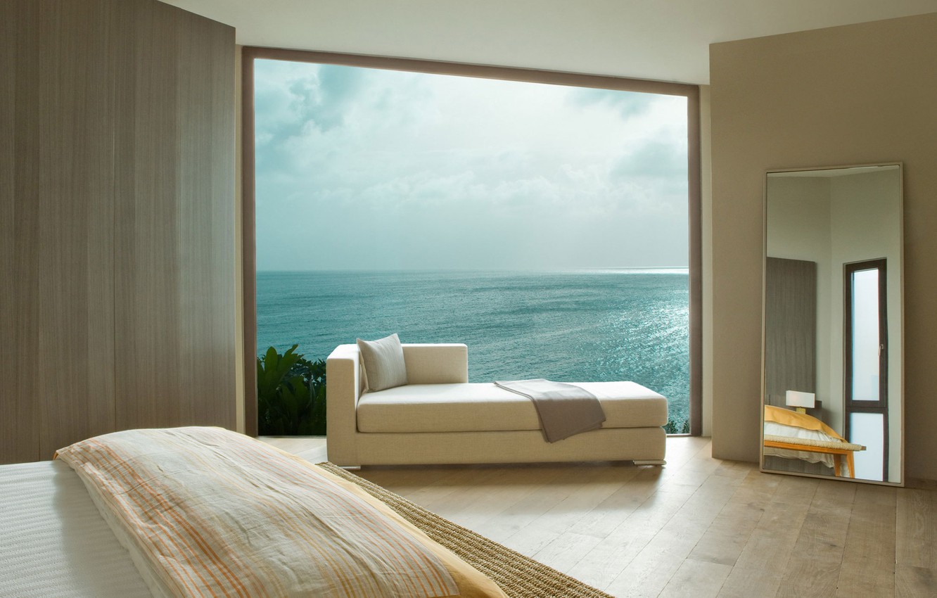 Photo Wallpaper Design, Style, The Ocean, Villa, Interior, - Sofa With Ocean View - HD Wallpaper 