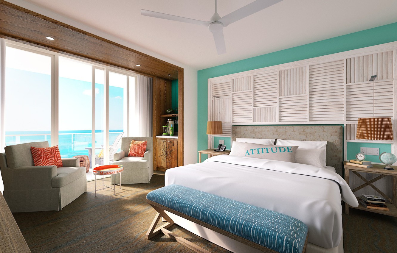 Photo Wallpaper Hollywood, Bedroom, Resort, Ocean View, - Room Margaritaville Hotel Hollywood Beach - HD Wallpaper 