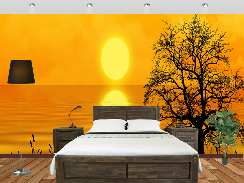 Sunset Wall Mural Sunset In The Pleasant Sea Wallpaper - Mural Forest Wallpaper For Bedroom - HD Wallpaper 