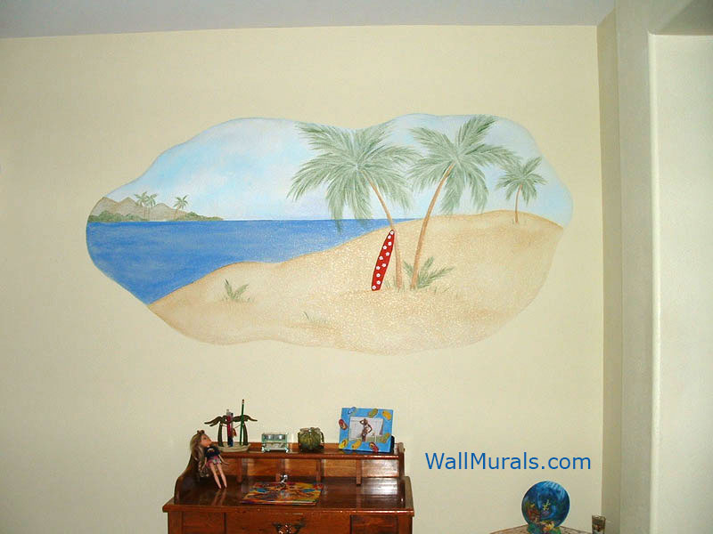 Surf Scene Beach Wall Mural - Painted Mural Beach Scene - HD Wallpaper 