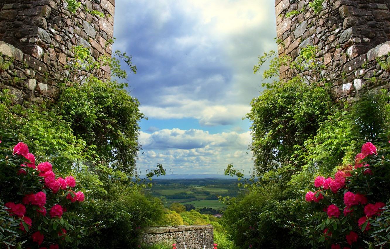 Photo Wallpaper The Sky, Clouds, Flowers, Wall, Nature, - Garden Of Love Background - HD Wallpaper 