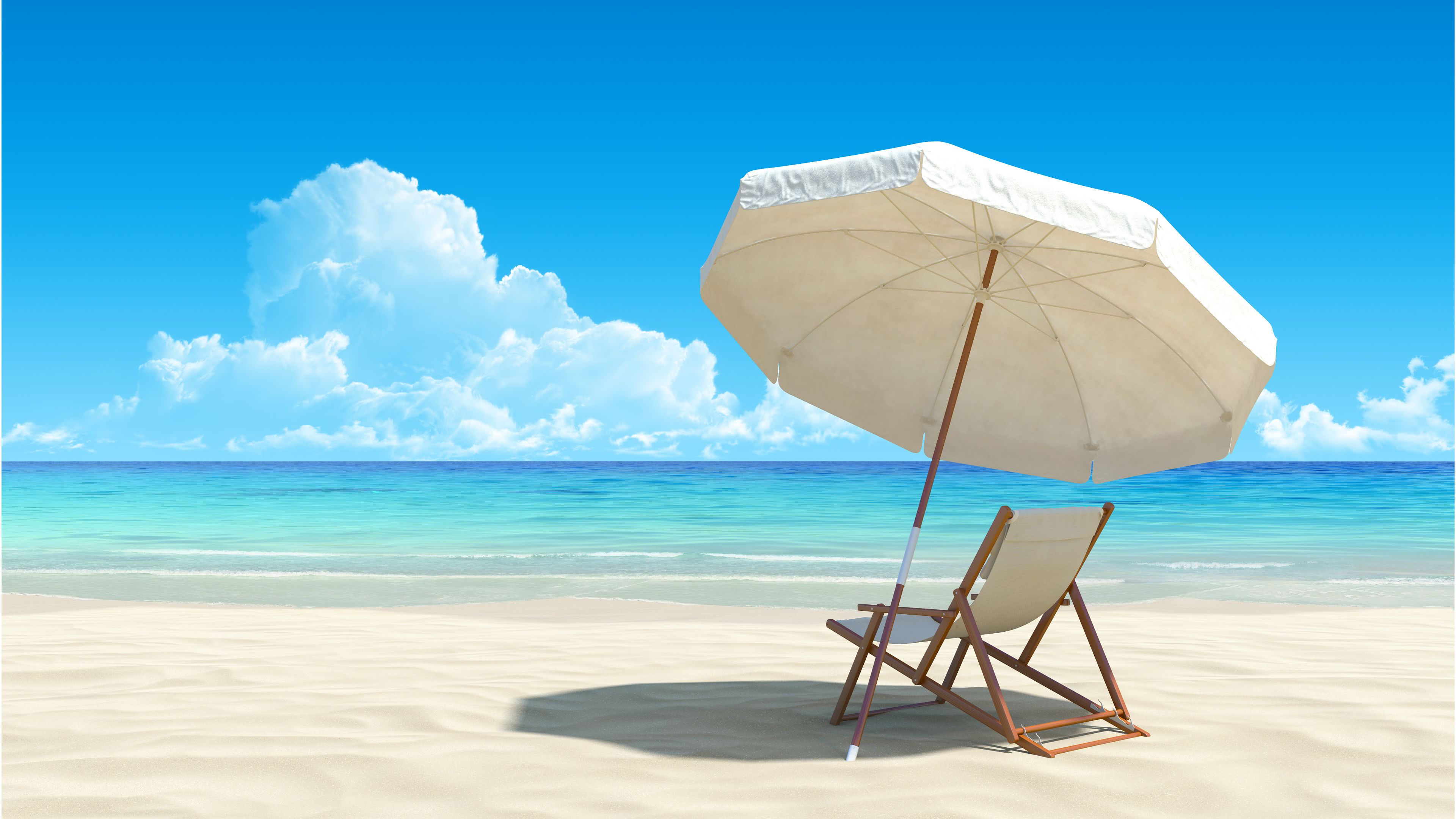 Beach Chair And Umbrella Tropical Beach Uhd 4k Wallpaper - Morze Plaża - HD Wallpaper 