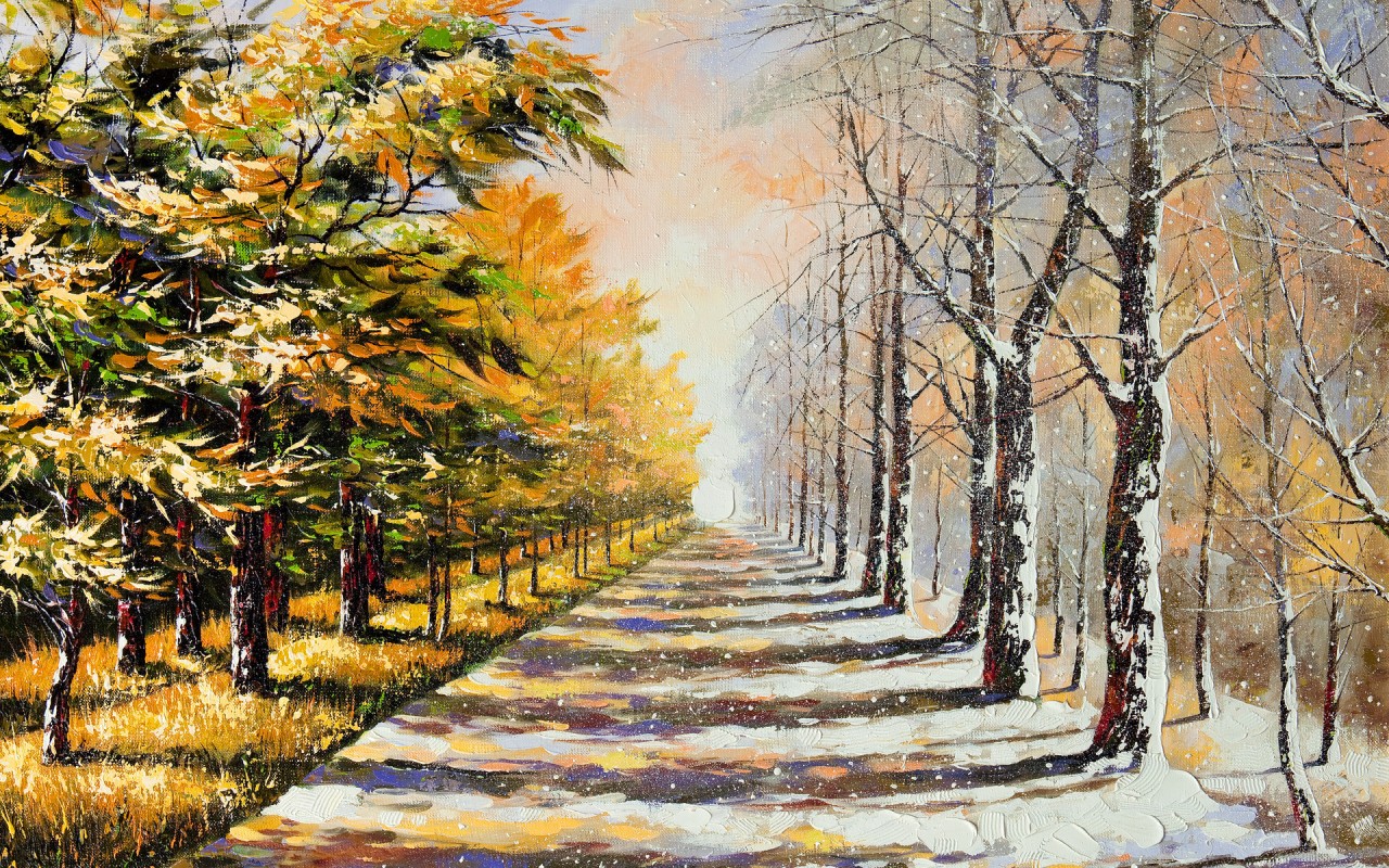 Summer & Winter Stunning View Wallpapers - Winter And Summer Painting - HD Wallpaper 