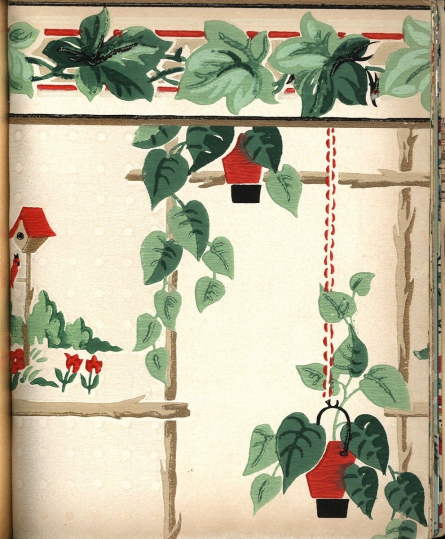 Vintage Wallpaper From 1953 By Montgomery Ward - Honeysuckle - HD Wallpaper 