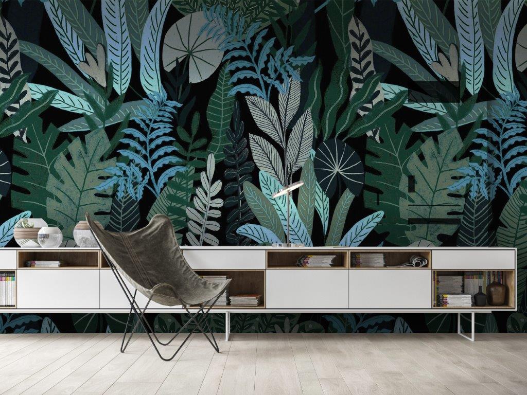 Jungle At Night Wall Mural Wallpaper Patterns - HD Wallpaper 