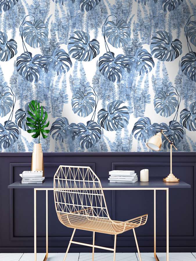 Palm And Frond Wallpaper Mural Blue Pattern On White - Cole And Son Fornasetti Faces - HD Wallpaper 