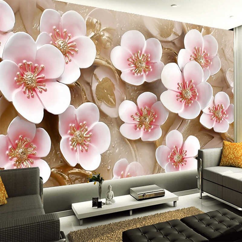 Custom Bedroom Mural Wallpaper Tv Background 3d Relief - 3d Wallpaper For Walls Flowers - HD Wallpaper 