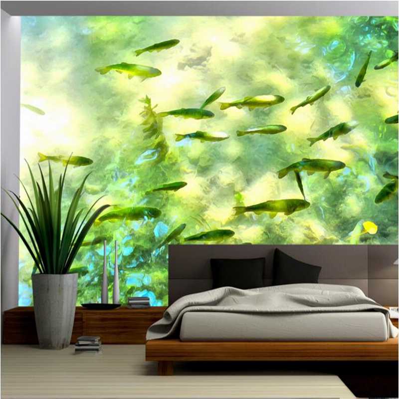 Green Wallpaper Feature Wall Watercolor Mountain Stream - Dinding 3d Hijau - HD Wallpaper 