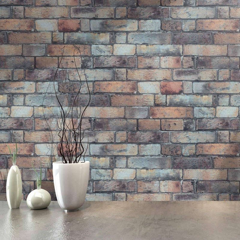 Faux Brick Accent Wall Kitchen - HD Wallpaper 