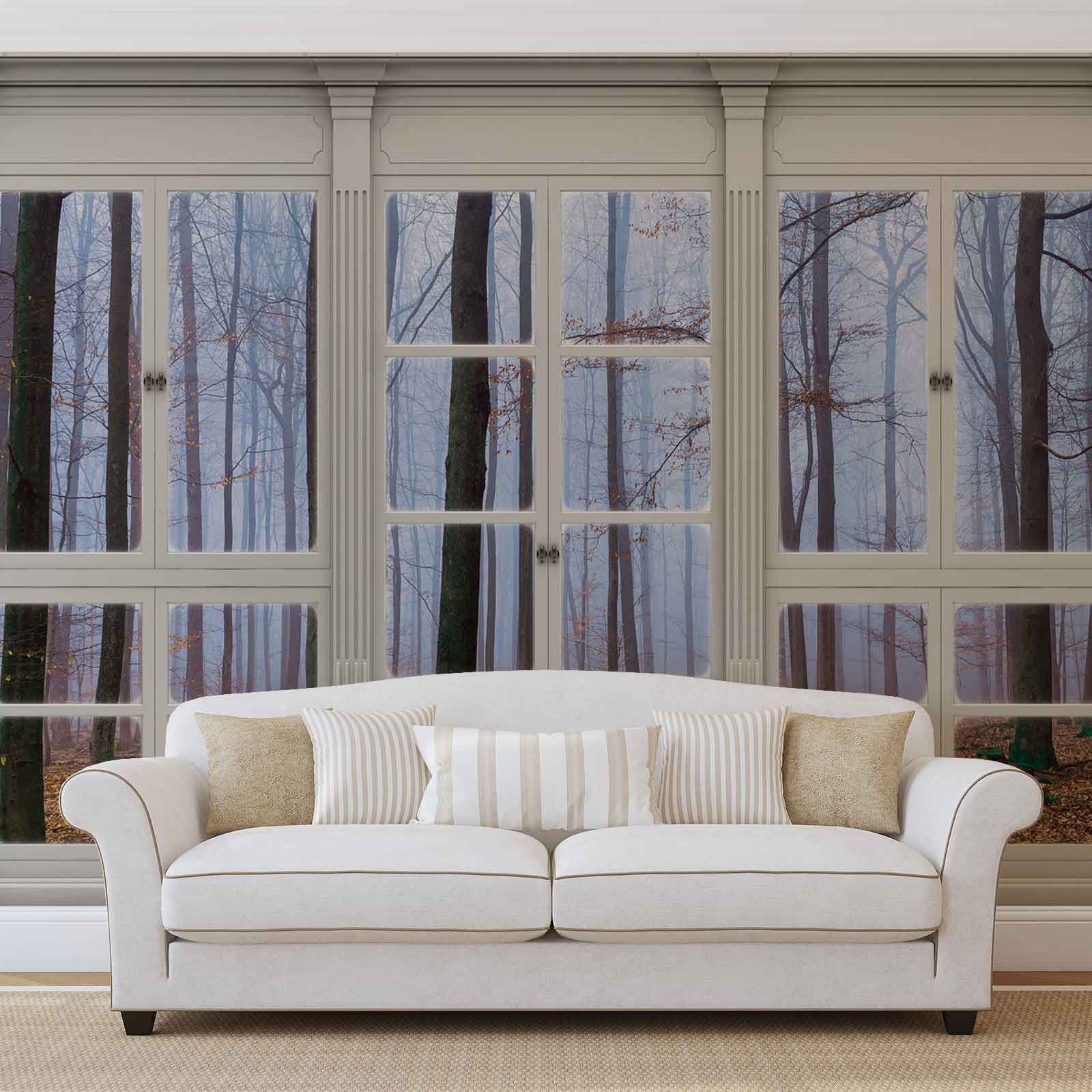 Wall Mural Photo Wallpaper Xxl Window View Forest Trees - Mural Curtains - HD Wallpaper 