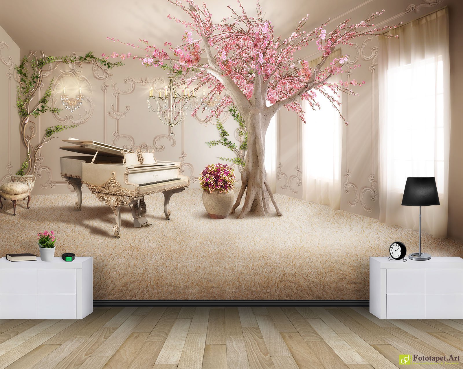 Piano With Tree Pink - HD Wallpaper 