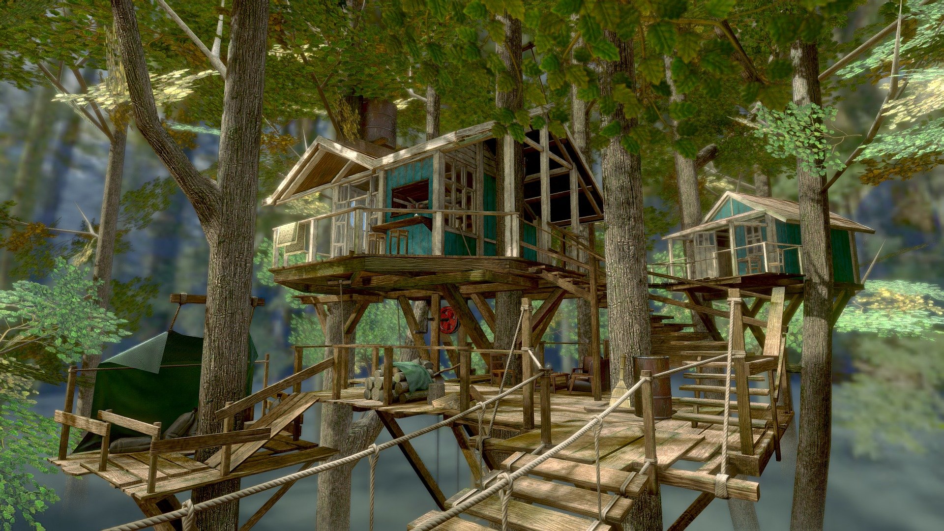 Tree House 3d Model Free - HD Wallpaper 