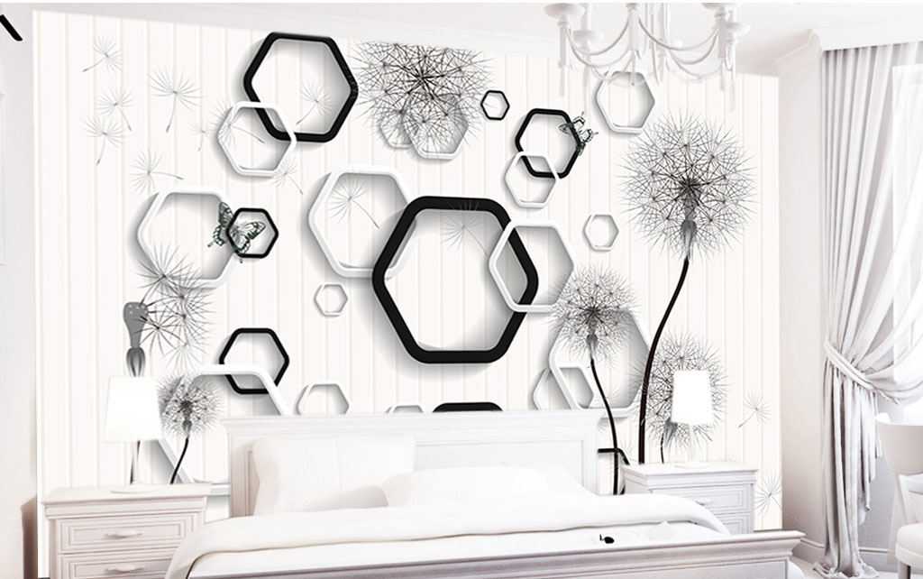 3d Stereo Black And White Pattern Printed Wallpaper - HD Wallpaper 