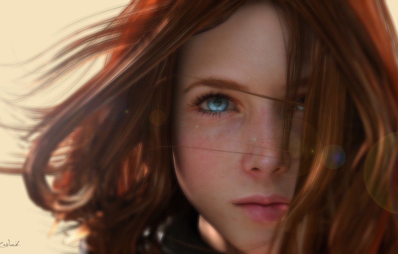 Photo Wallpaper Girl, Face, Blue Eyes, 3d Graphics, - Simple Red Lee Mccall - HD Wallpaper 
