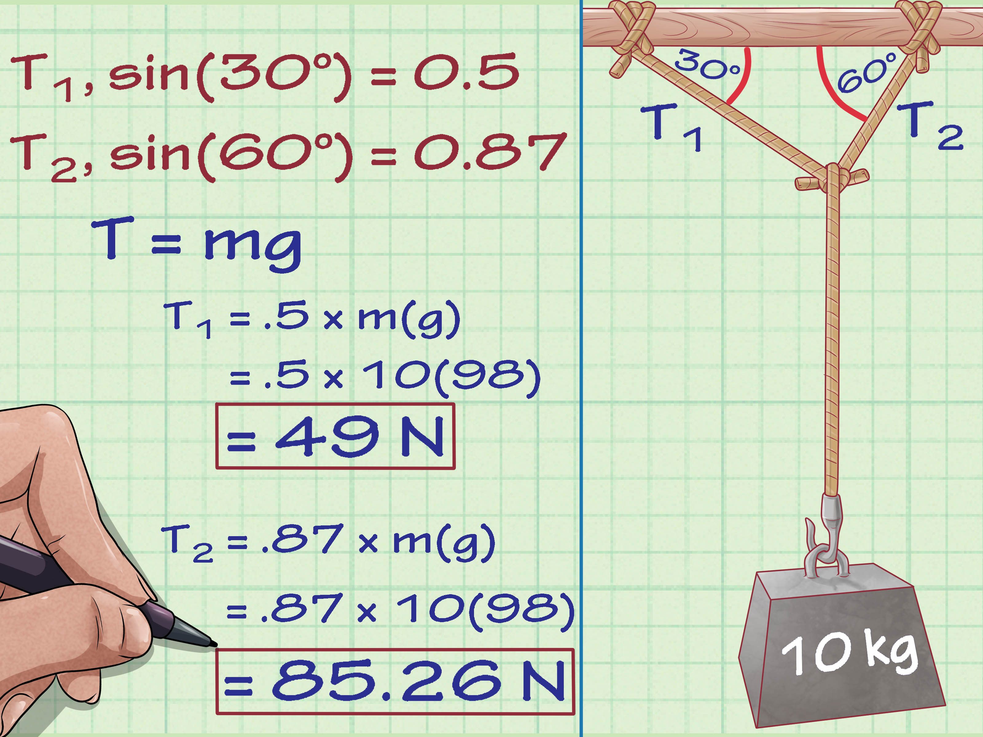 Image Titled Calculate Tension In Physics Step - Calculate Tension With Angles - HD Wallpaper 
