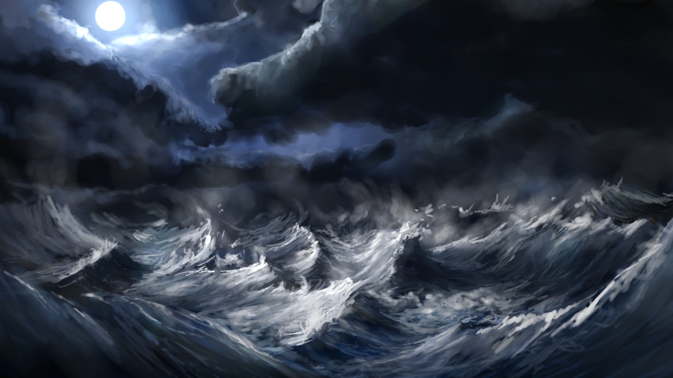 Anime Fantasy Hd Storm Waves The Element On Pictures - Stormy Sea Background - HD Wallpaper 