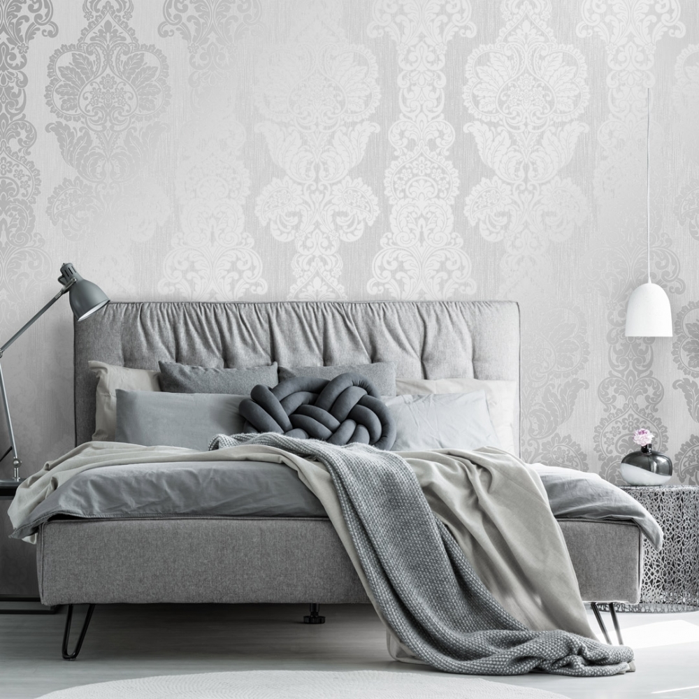 White And Gray Bed Idea - HD Wallpaper 