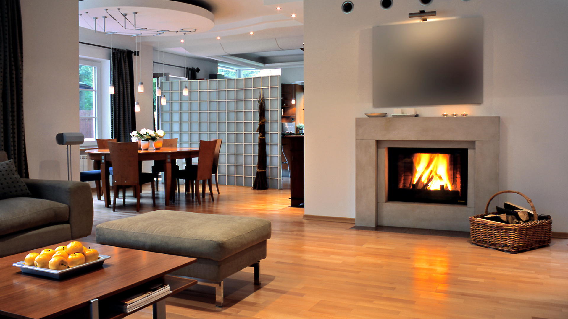 Wallpaper Table, Living Room, Fireplace, Interior, - Living Room With Fireplace Hd - HD Wallpaper 