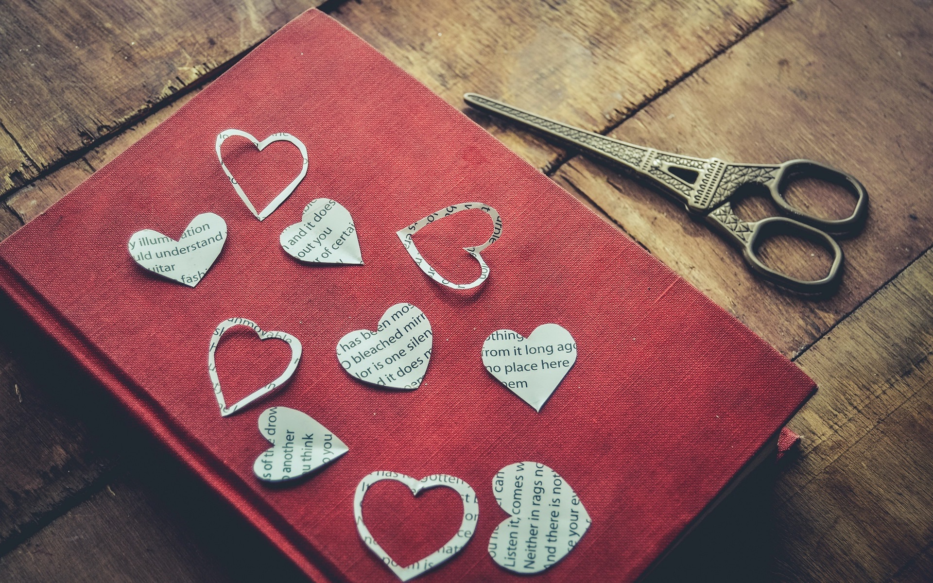 Wallpaper Love Hearts, Book, Scissors - Wallpaper - HD Wallpaper 