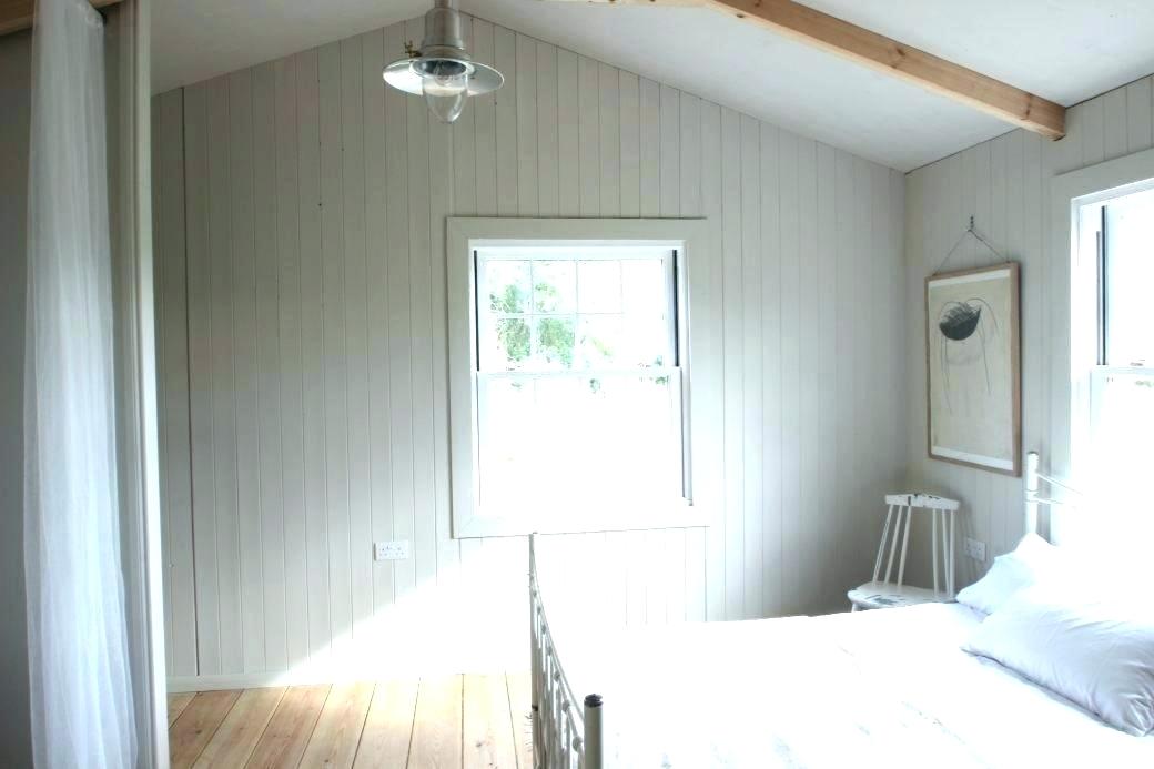 Gray Wood Paneling Painted In This Simple Cottage Bedroom - Bedroom - HD Wallpaper 