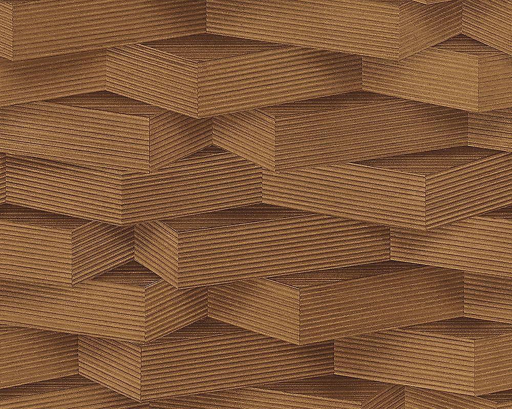 3d Pattern Wallpaper Wood Effect Geometric Blocks Dark - สี น้ํา ตาล วอลเปเปอร์ - HD Wallpaper 