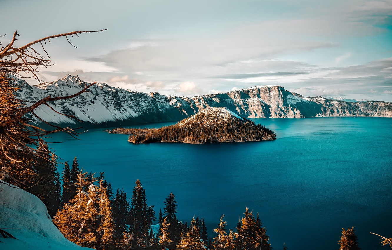 Photo Wallpaper Snow, Trees, Lake, Oregon, Usa, Crater, - Hd Wallpaper Crater Lake - HD Wallpaper 