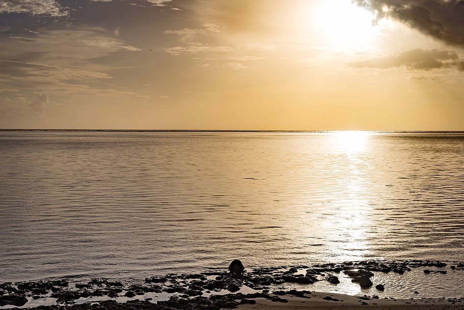 Sunset, Moorea, French Polynesia, Tahiti, Lagoon, Sea, - Sea - HD Wallpaper 