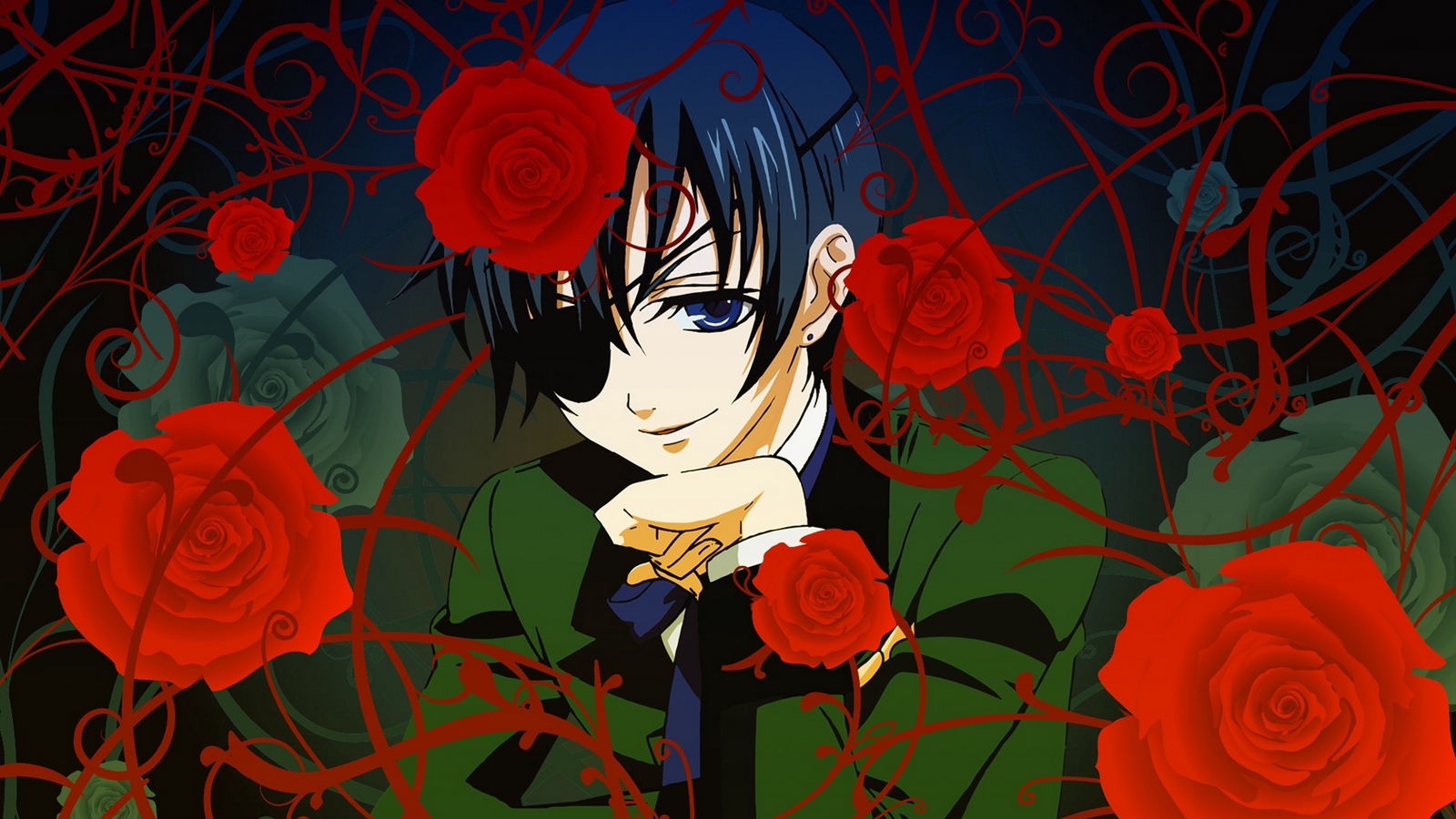 Wallpaper Kuroshitsuji, Boy, Brunette, Cloth, Rose, - Ciel Phantomhive - HD Wallpaper 