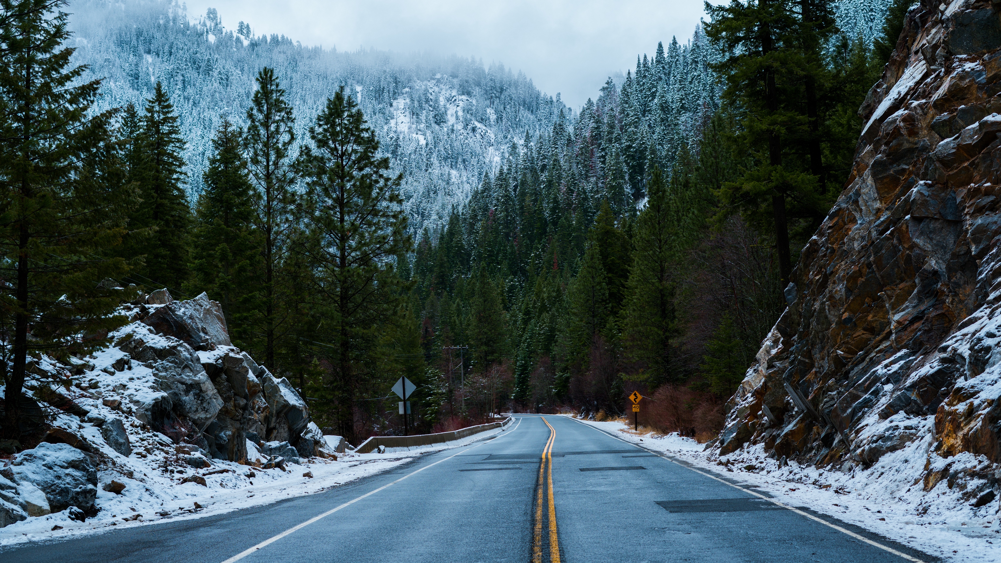 Wallpaper Forest, Road, Snow, Winter - Winter Wallpaper For Chromebook - HD Wallpaper 