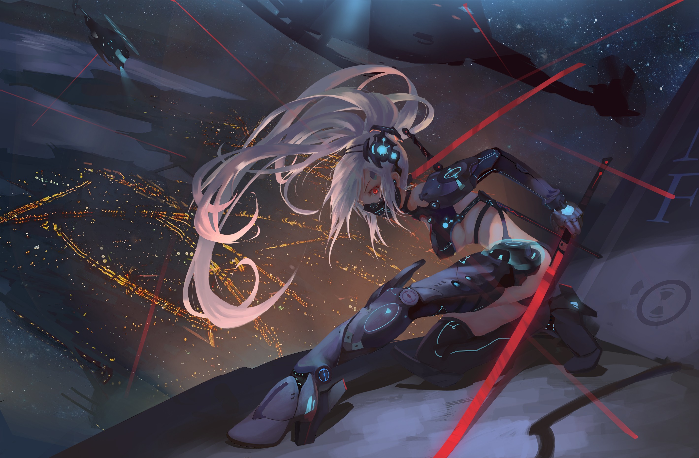 Cyberpunk Girl With Katana - HD Wallpaper 