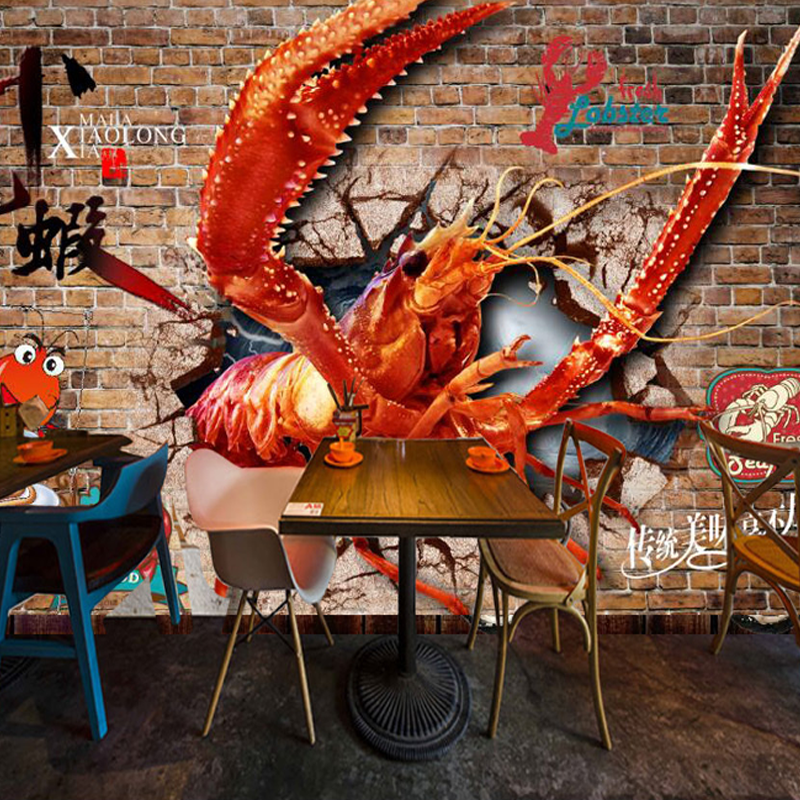 3d Three-dimensional Nostalgic Retro Spicy Crayfish - 3d Mural Seafood Resto - HD Wallpaper 