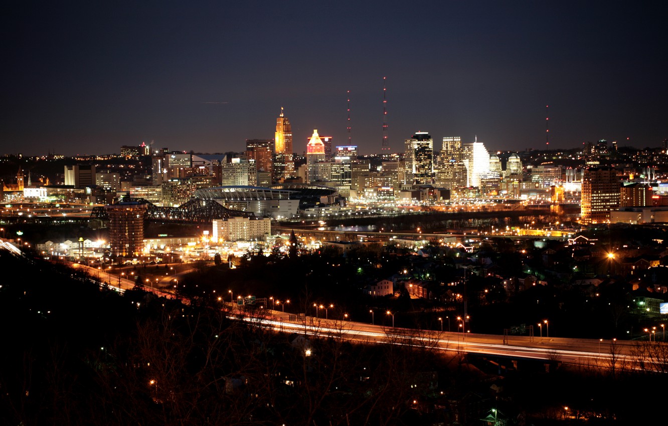 Photo Wallpaper City, The City, Usa, Cincinnati, Ohio - Cincinnati At Night - HD Wallpaper 