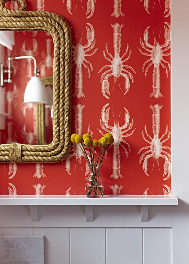 Red And White Lobster Wallpaper In Coastal Bathroom Bathroom 616x862 Wallpaper teahub.io