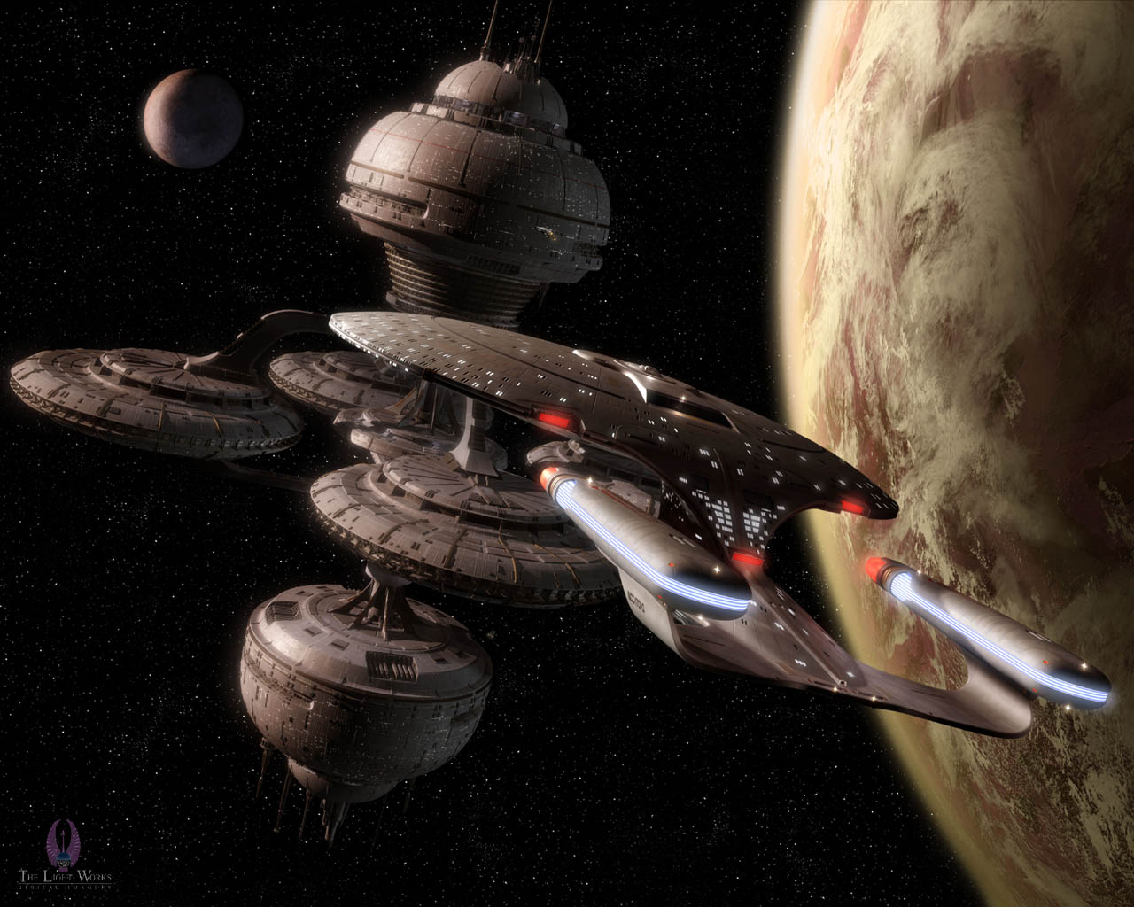 Enterprise D And Space Station Docking Star Trek - Uss Enterprise Ncc 1701 D - HD Wallpaper 