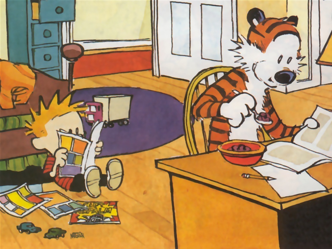 Calvin And Hobbes - Calvin And Hobbes Reading Comics - HD Wallpaper 