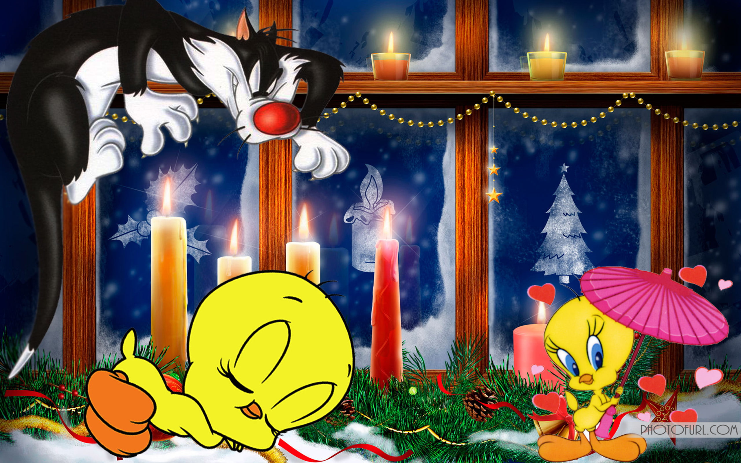 Tweety Bird And Sylvester Christmas - HD Wallpaper 