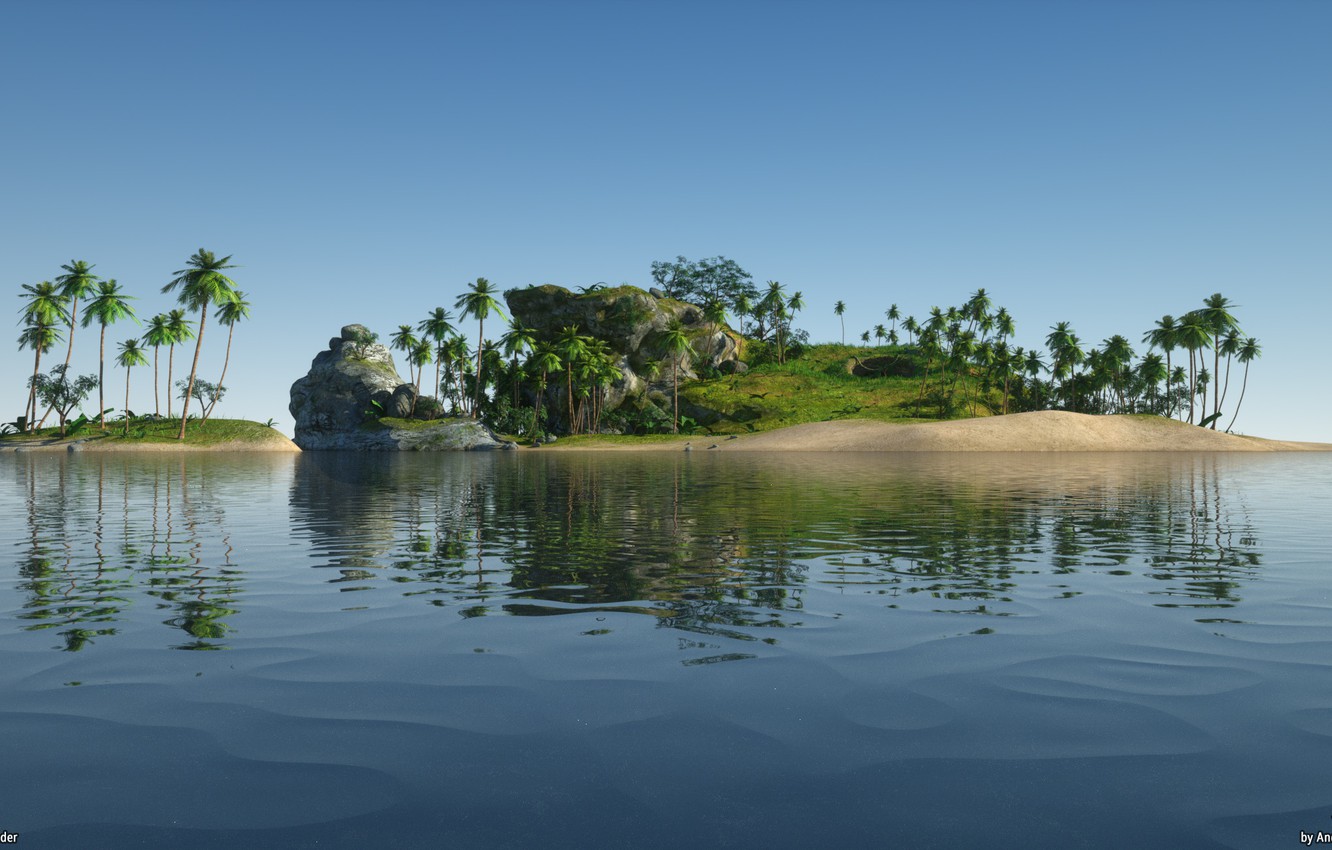 Photo Wallpaper Water, Palm Trees, Shore, Island, Tropical - Reflection - HD Wallpaper 