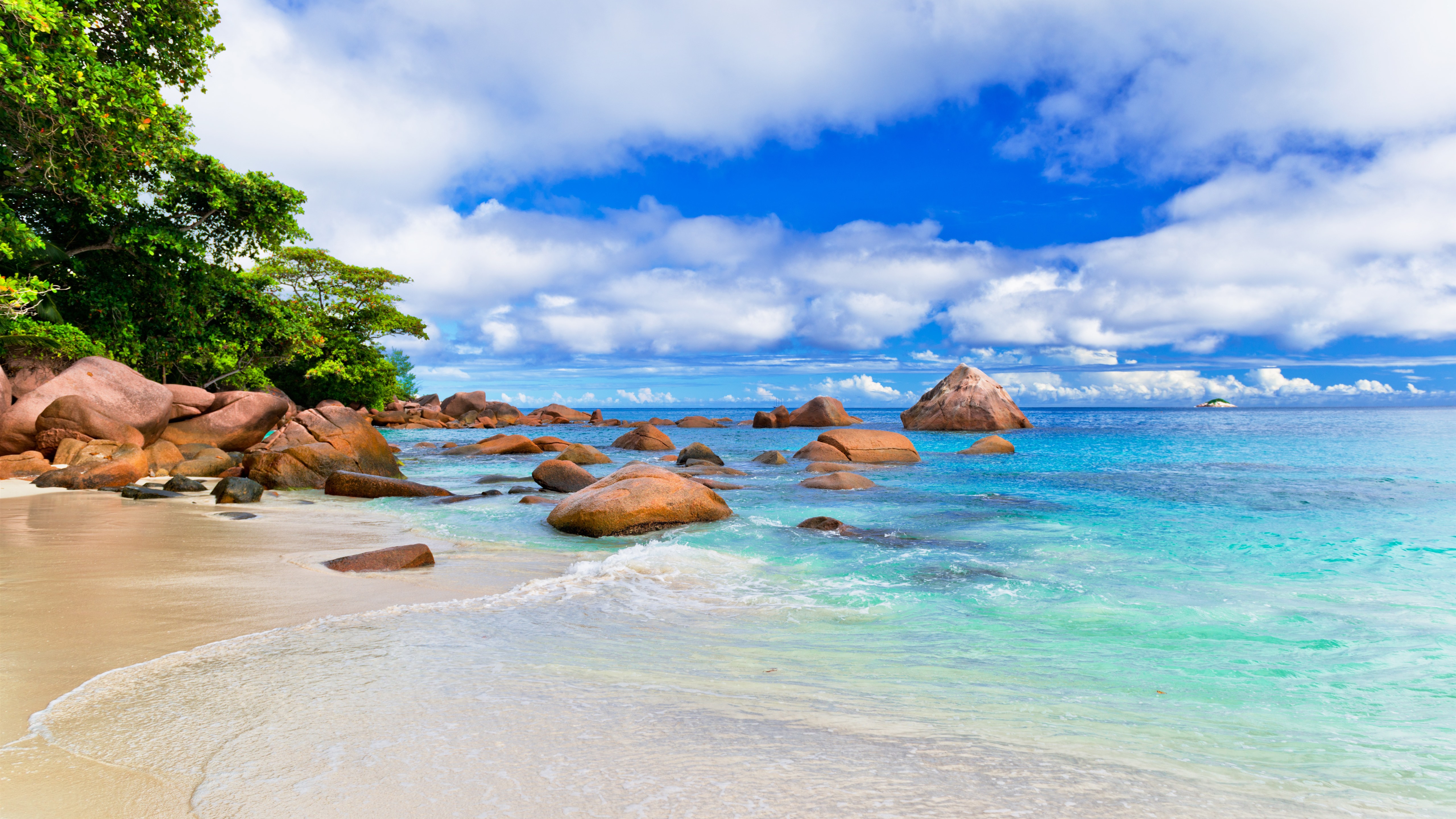 Wallpaper Tropical, Island, Trees, Sea, Waves, Rocks, - Sea Hd Wallpapers Download - HD Wallpaper 