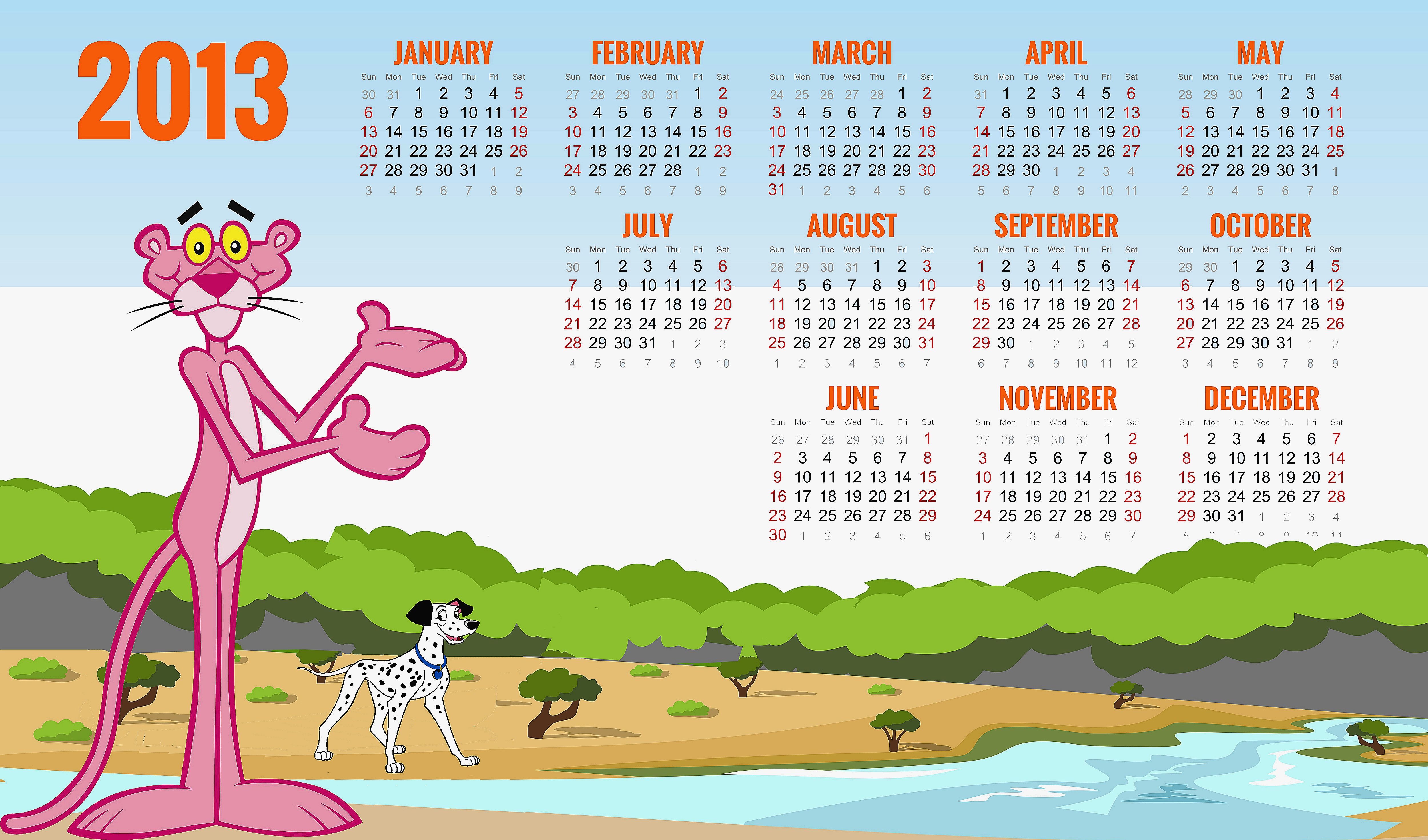 2013, Calendar, Pink Panther, Dalmatian, Wishes - Pink Panther Calendar - HD Wallpaper 