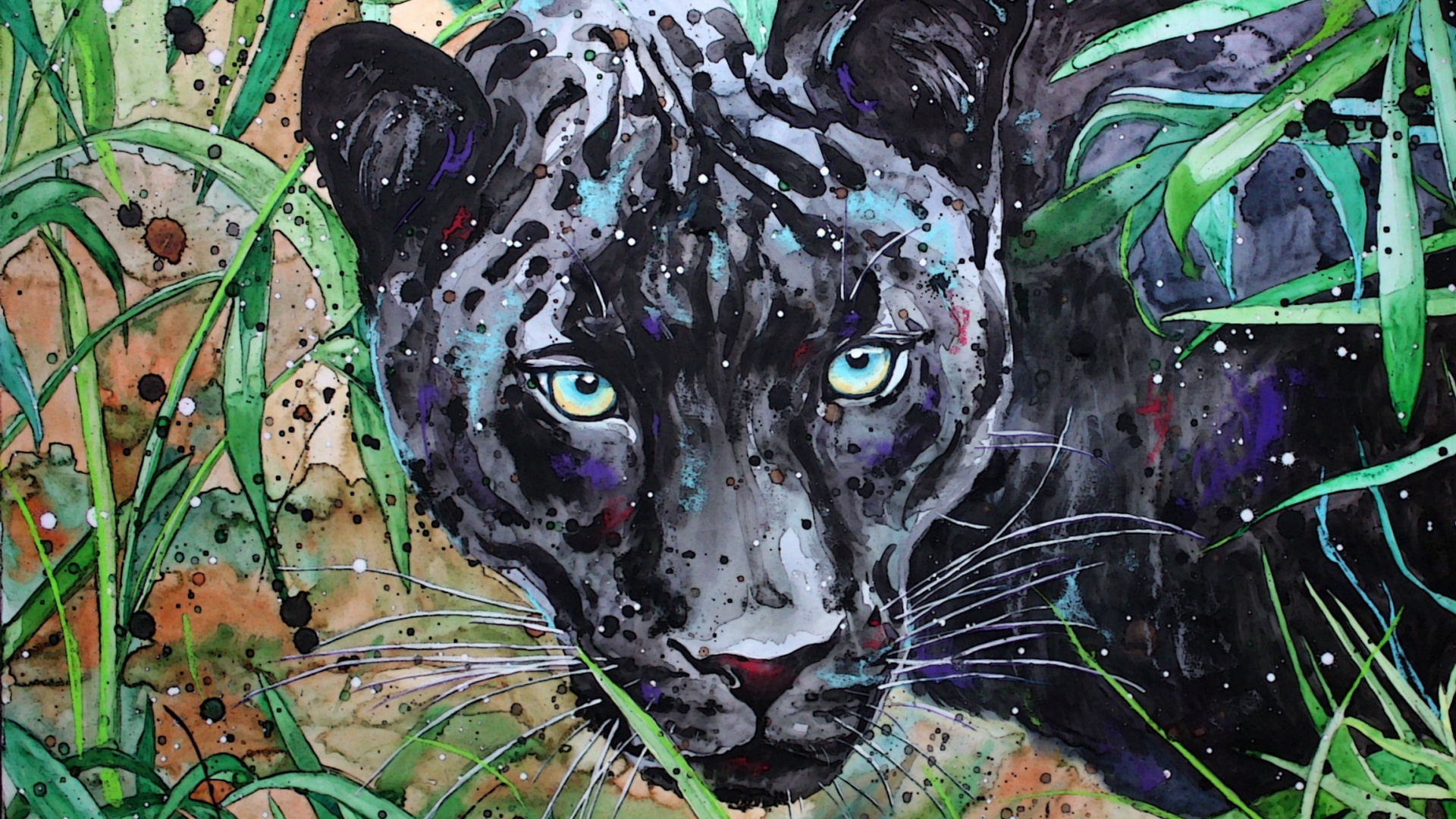 Grass, Black Panther, Animal, Art, Wallpaper - Black Panther Animal Wallpaper Hd - HD Wallpaper 